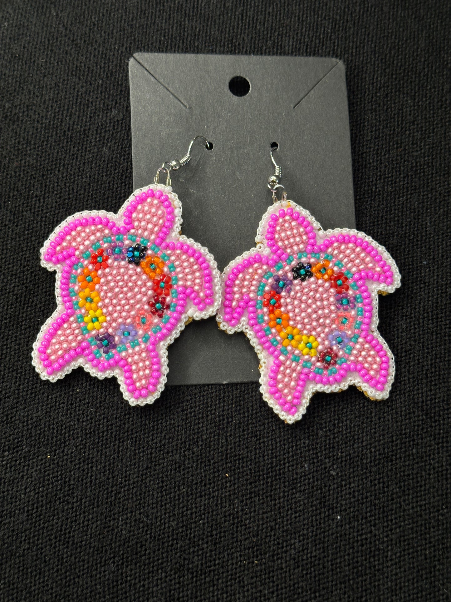 Pink Turtles with Floral Centre Earrings