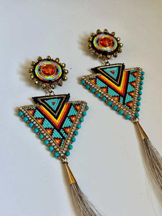 Arrowhead Earrings with Horse Tassels