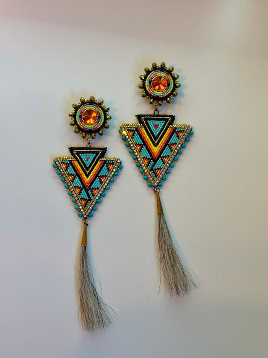 Arrowhead Earrings with Horse Tassels