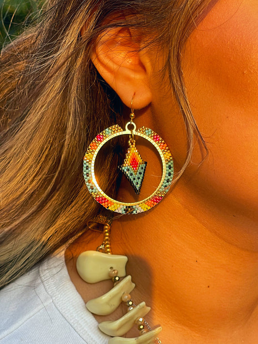 24K Gold Hoops with Arrowhead (Turquoise)