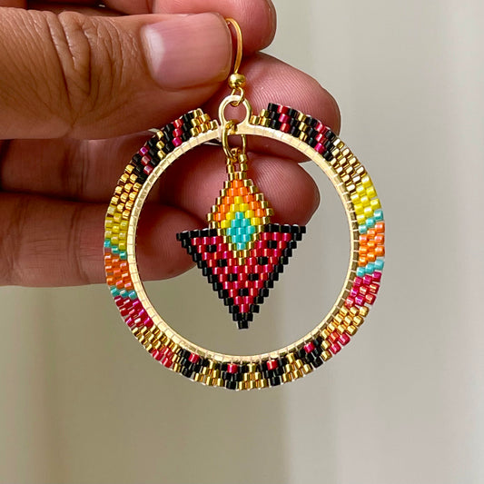 24K Gold Hoops with Arrowhead (Red)